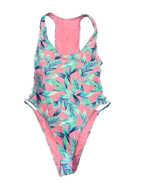 Women’s Pink Tropical Leaf One-Piece Swimsuit